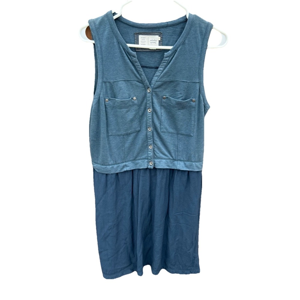 Anthropologie | Saturday Sunday Womens Highway Mini Day Dress Henley Blue Size M